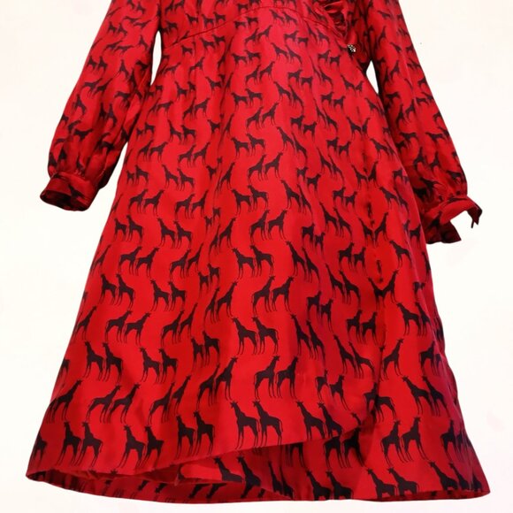 Elizabeth McKay Red Colored Black Giraffe Print Long-sleeve Wrap-around Dress S4 - Picture 6 of 13